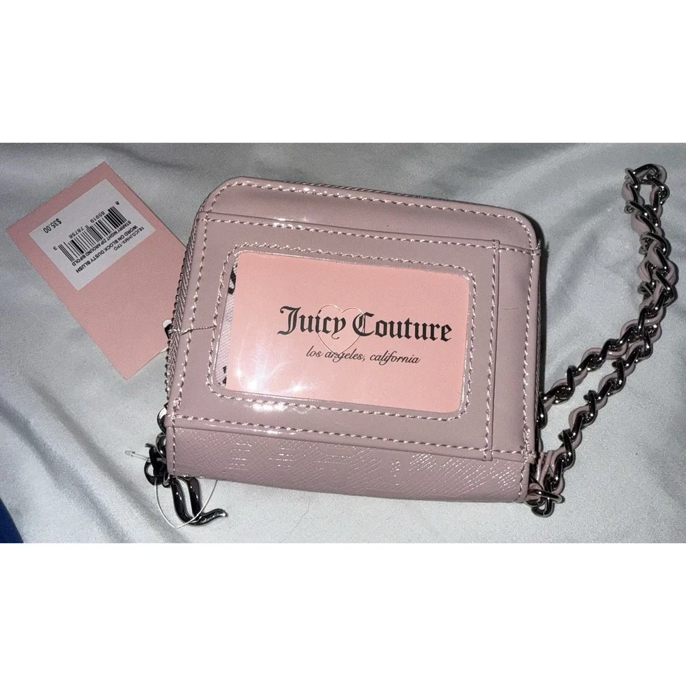 NWT Juicy Couture Starry Night Zip Bifold Wristlet - Word On Block Dusty Blush